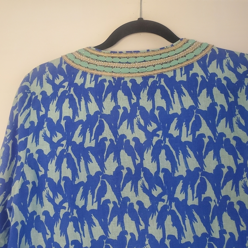Vineyard Vines Sz S linen/viscose embroidered neck "PARROT"🦜 print c-up blouse - Picture 7 of 10